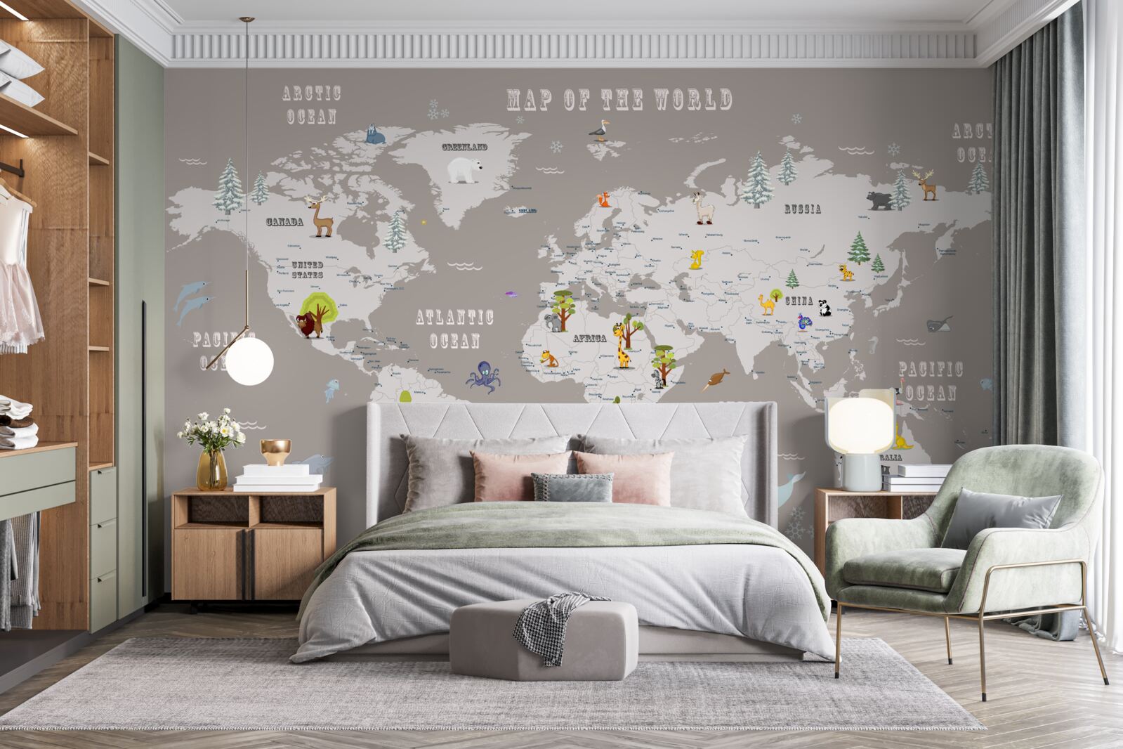 Fototapeten Tiere im geografischen Atlas des Planeten