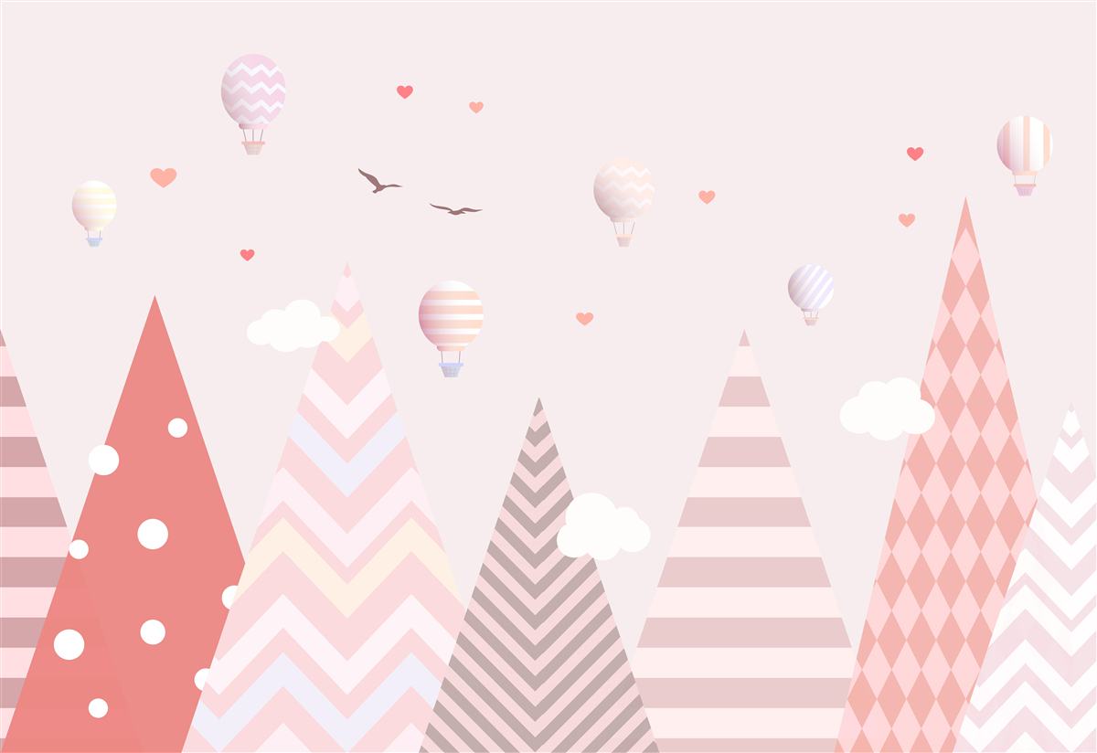 Fototapeten Pink Mountains mit Luftballons dekoriert