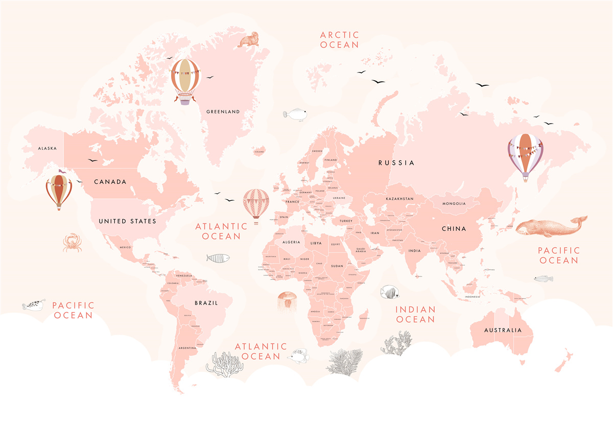 Fototapeten Atlas Planet präsentiert in einer rosa Farbpalette