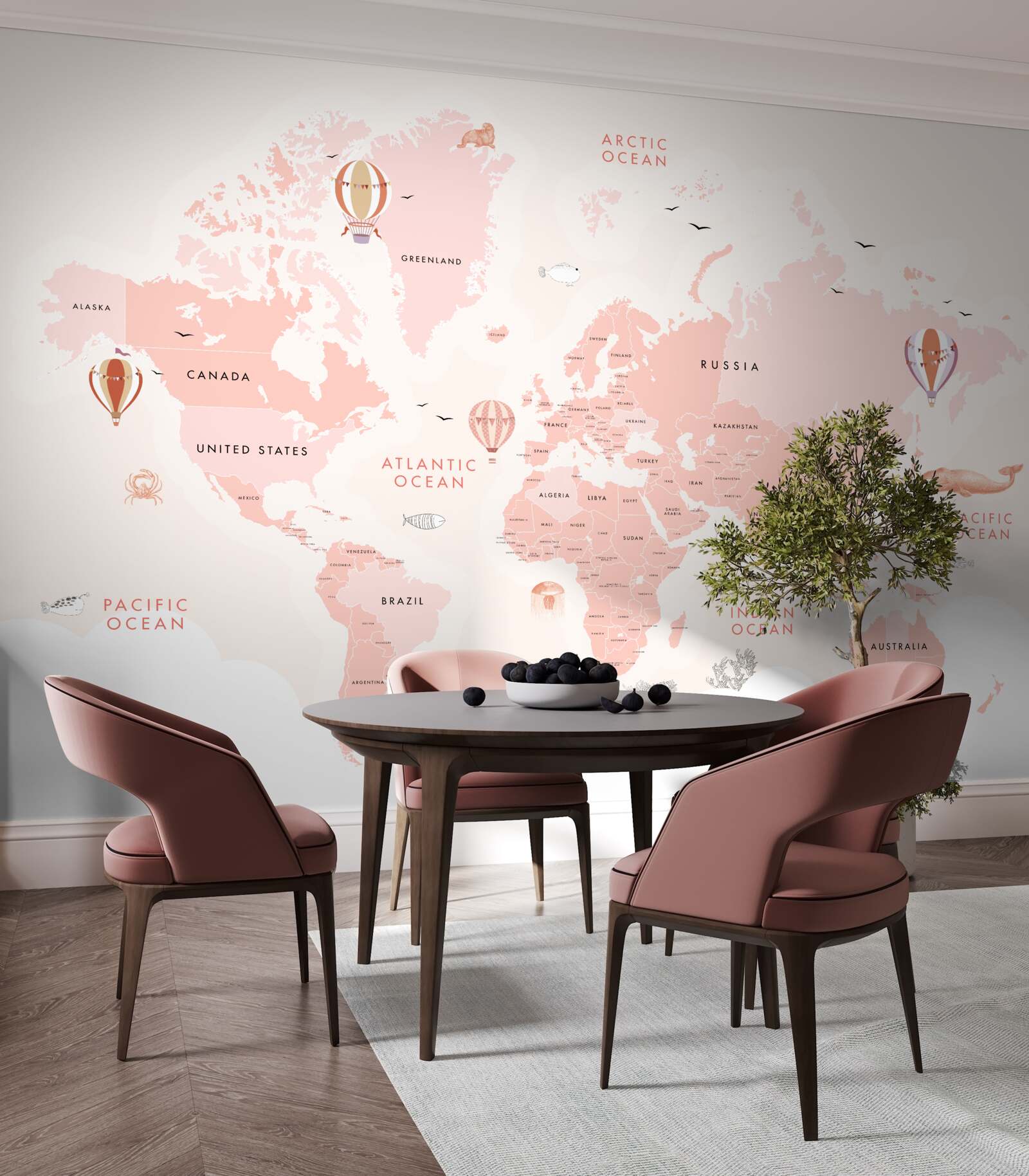 Fototapeten Atlas Planet präsentiert in einer rosa Farbpalette