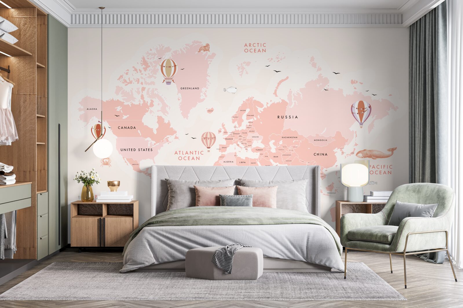 Fototapeten Atlas Planet präsentiert in einer rosa Farbpalette