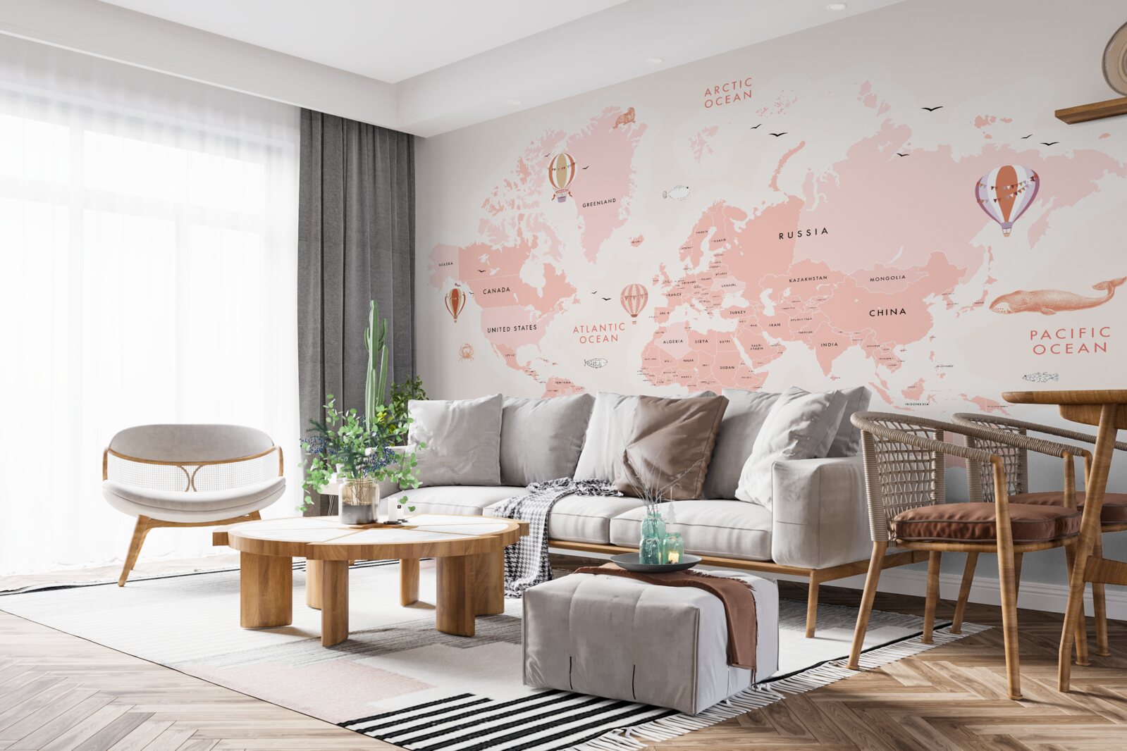 Fototapeten Atlas Planet präsentiert in einer rosa Farbpalette