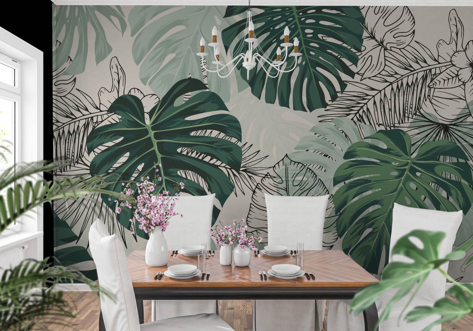 Fototapeten Strukturierte Monstera -Blätter sind majestätisch
