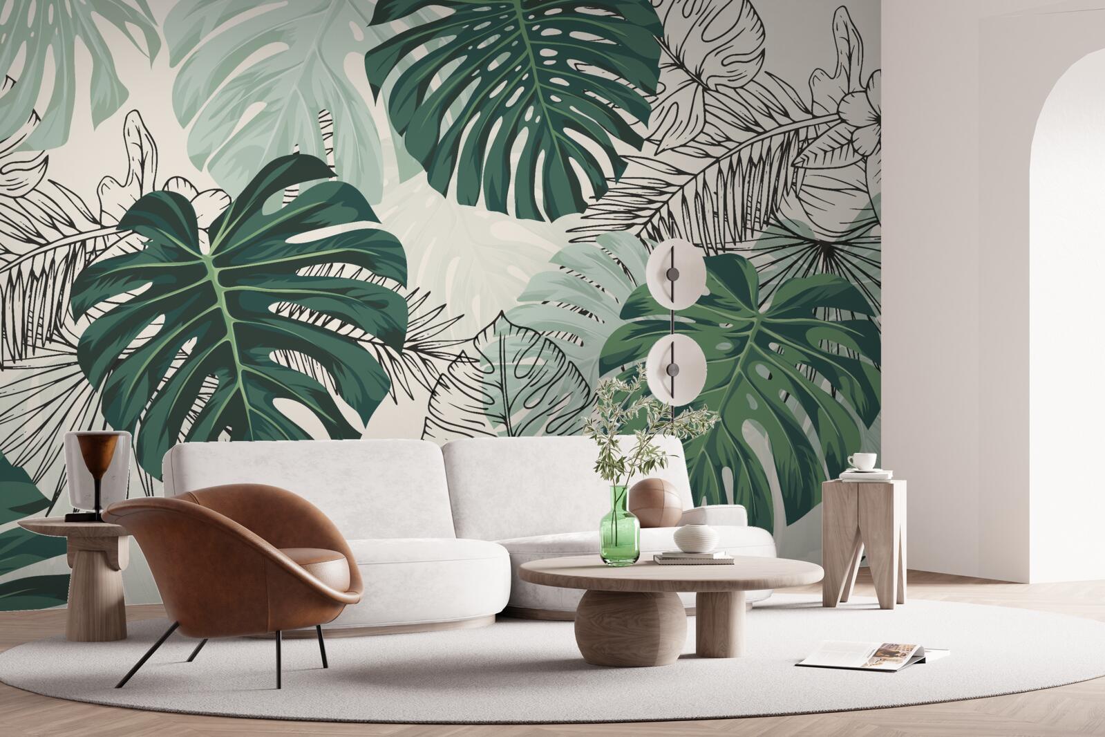 Fototapeten Strukturierte Monstera -Blätter sind majestätisch
