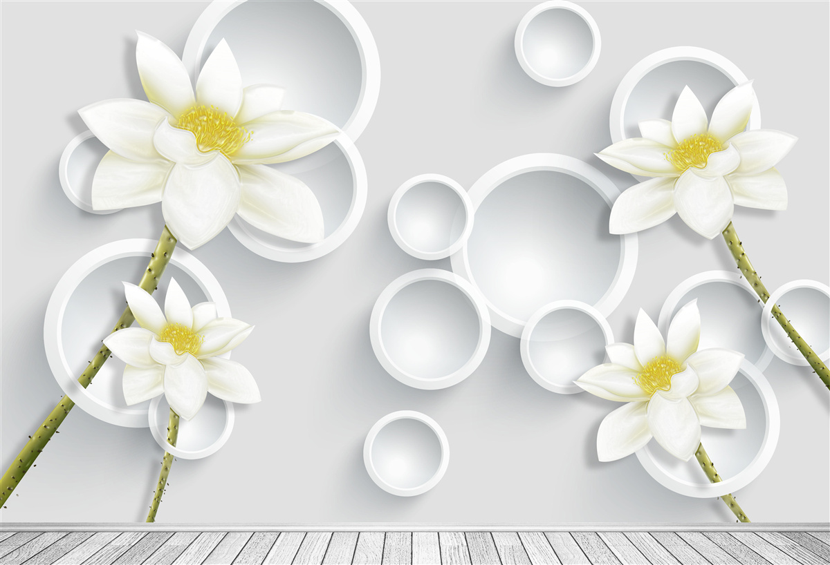 Fototapeten Die Blüten sind weiß mit gelben Maßnahmen