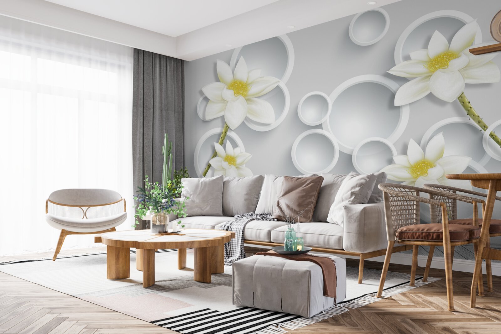 Fototapeten Die Blüten sind weiß mit gelben Maßnahmen