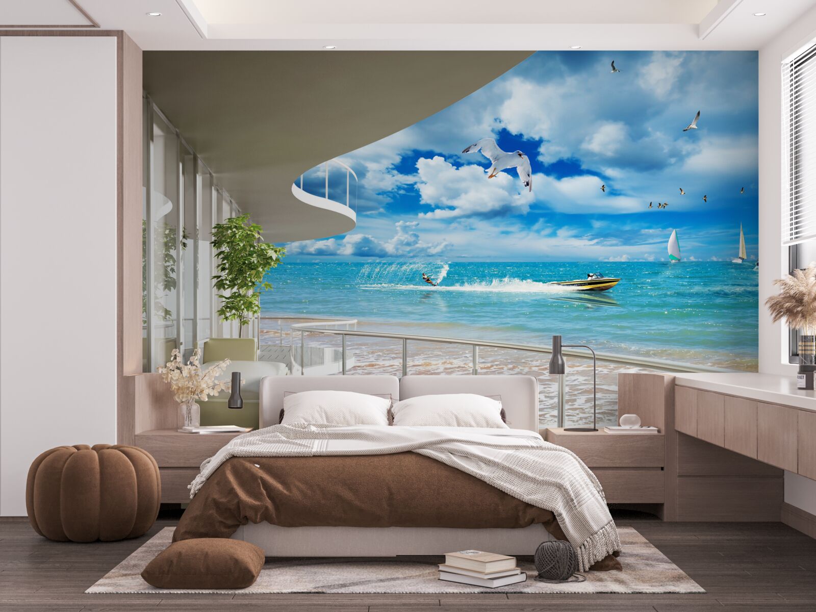 Fototapeten Blick auf das Meer und einen modernen Pavillon
