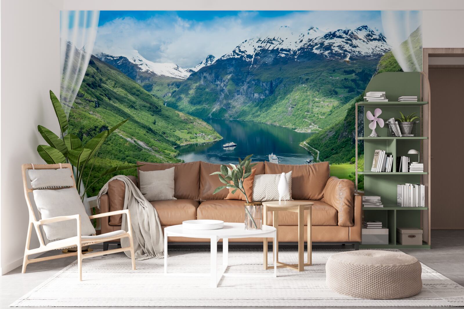 Fototapeten Terrasse von Bergen mit einem See umgeben