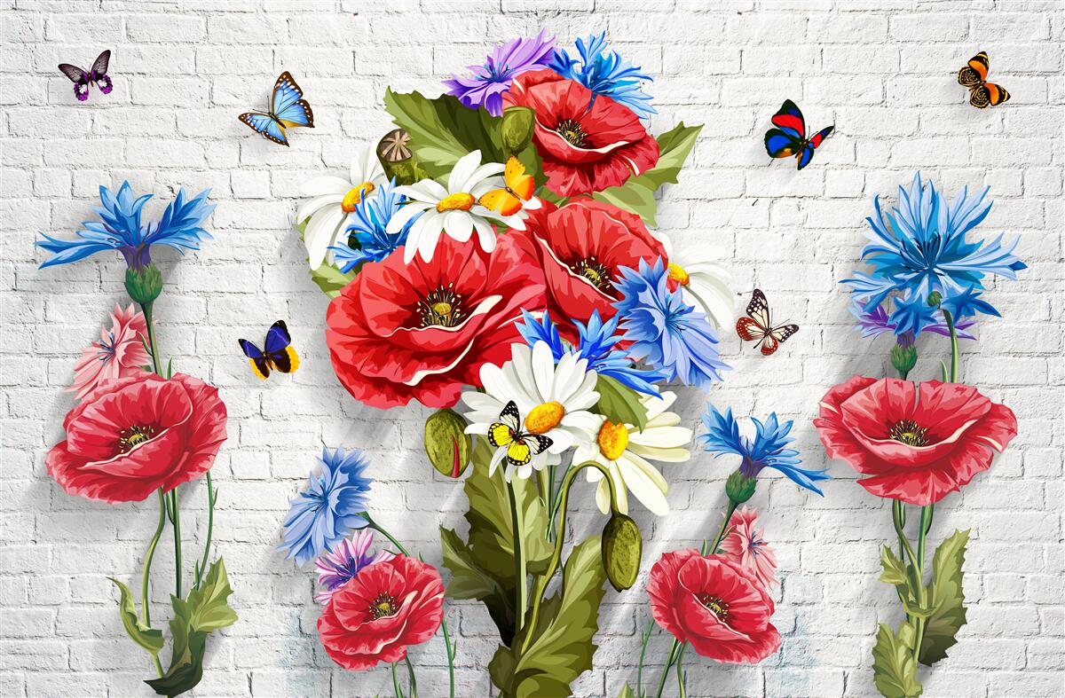 Fototapeten Schmetterlinge und Blumen mit Frühlingsglühen gefüllt