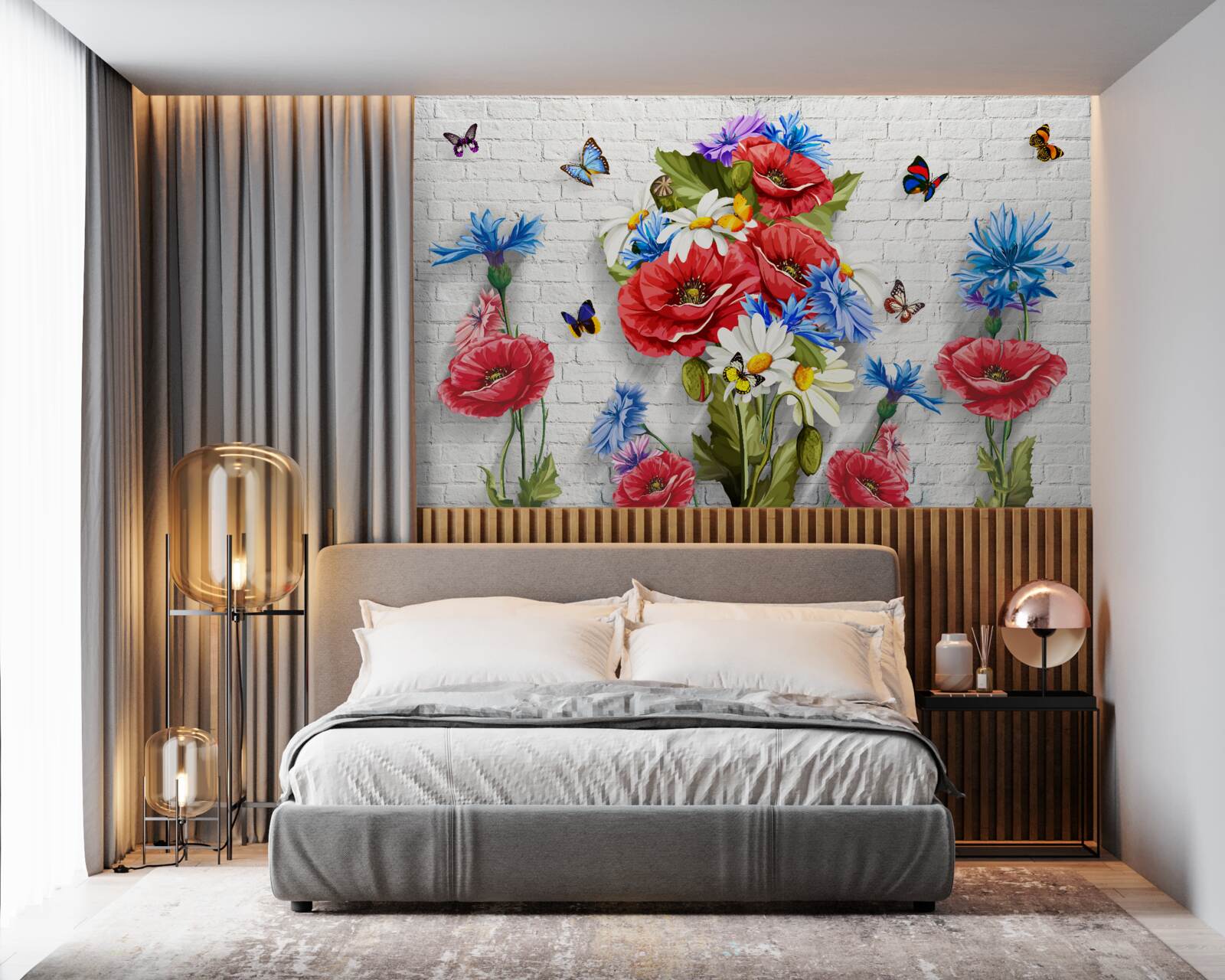 Fototapeten Schmetterlinge und Blumen mit Frühlingsglühen gefüllt