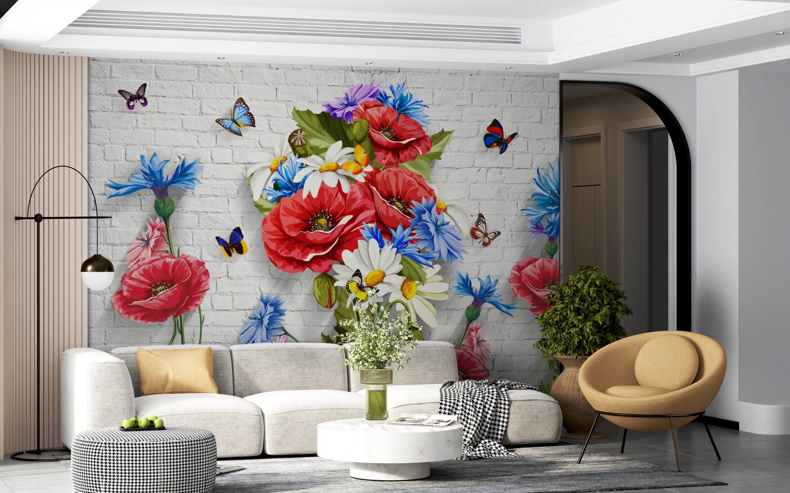 Fototapeten Schmetterlinge und Blumen mit Frühlingsglühen gefüllt