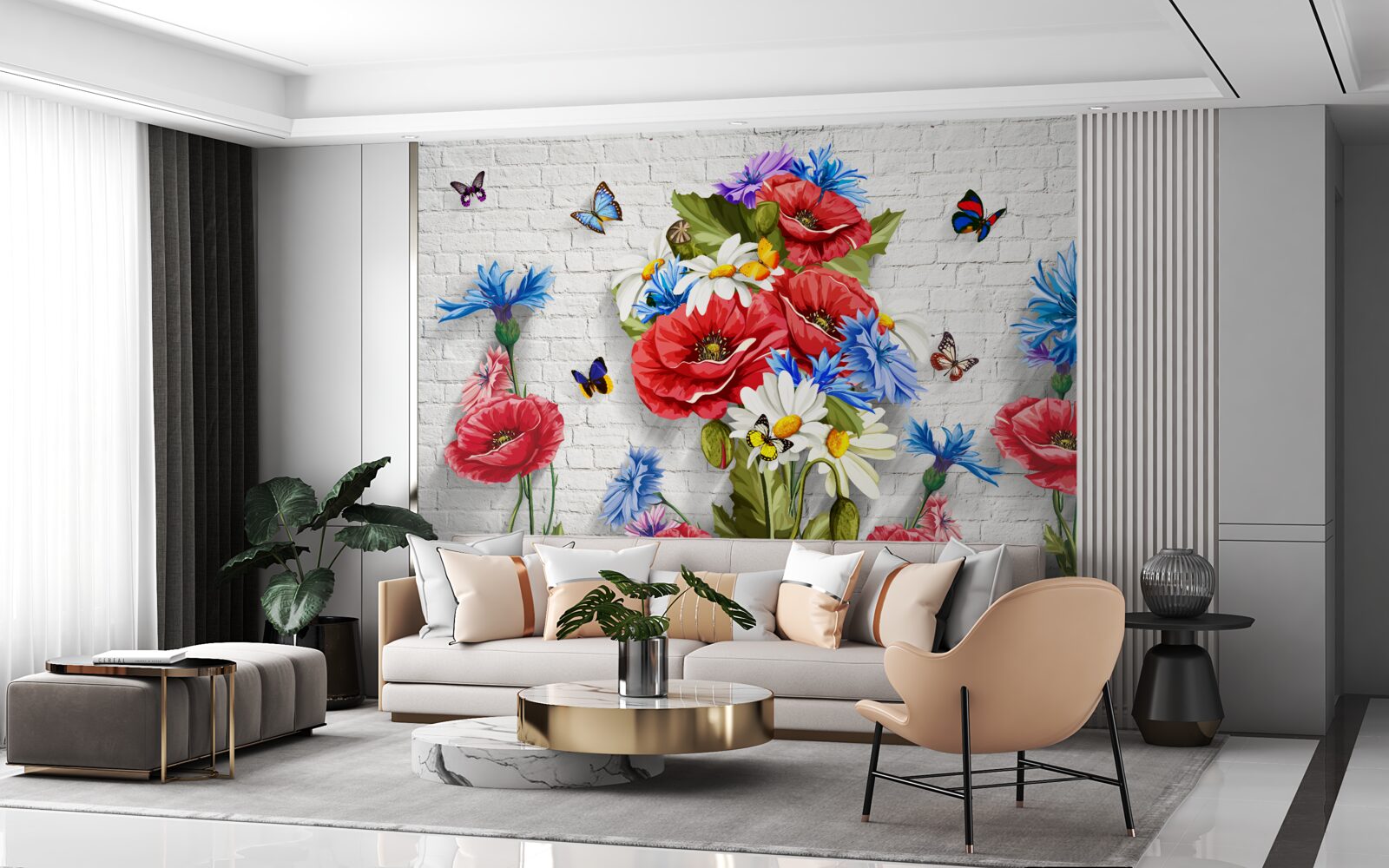 Fototapeten Schmetterlinge und Blumen mit Frühlingsglühen gefüllt