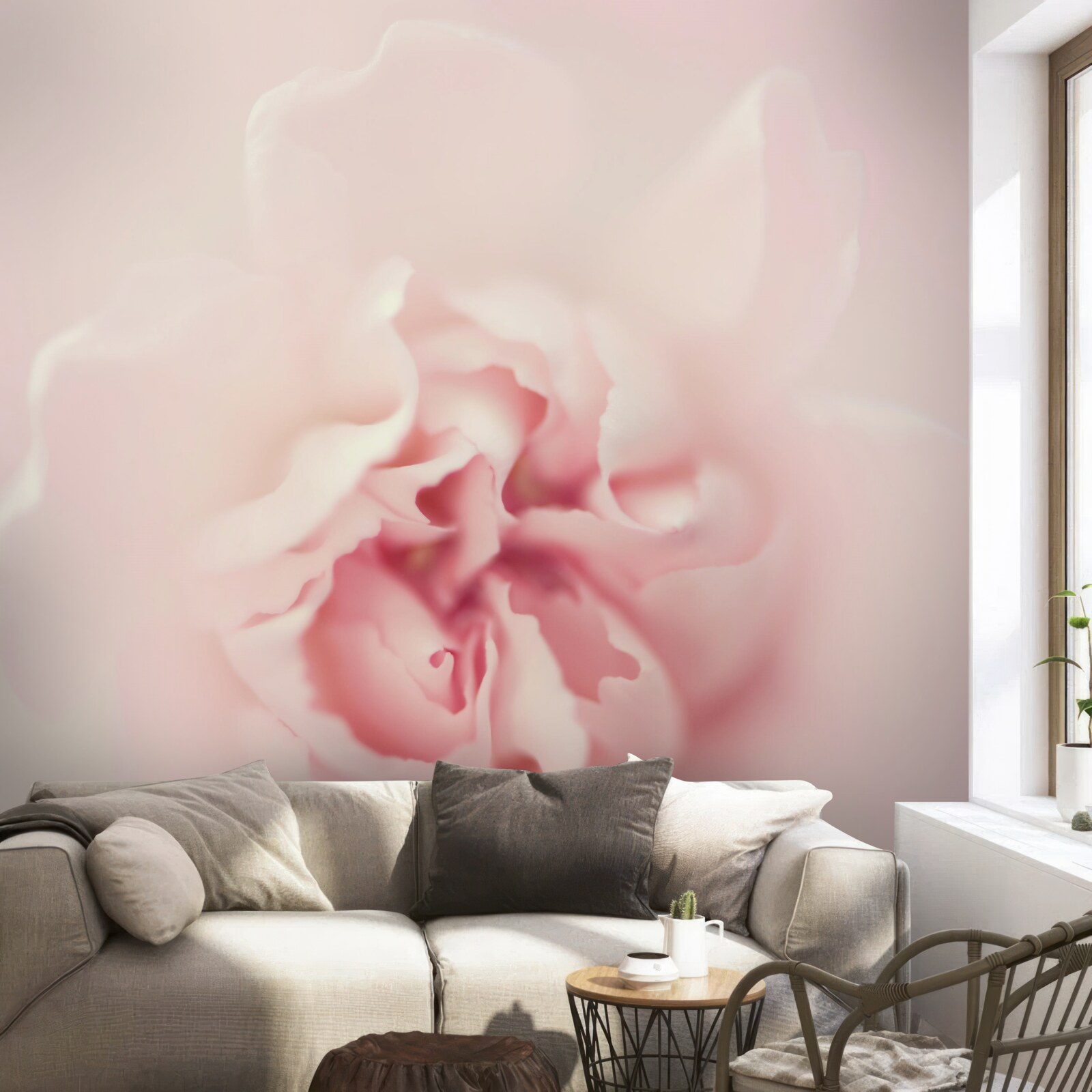Fototapeten Ein detailliertes Bild des Herzens einer rosa Blume