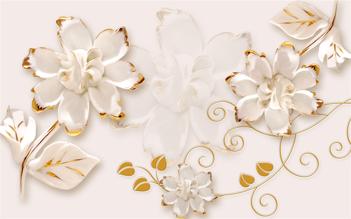 Fototapeten Schnee -White -Rosen mit Gold