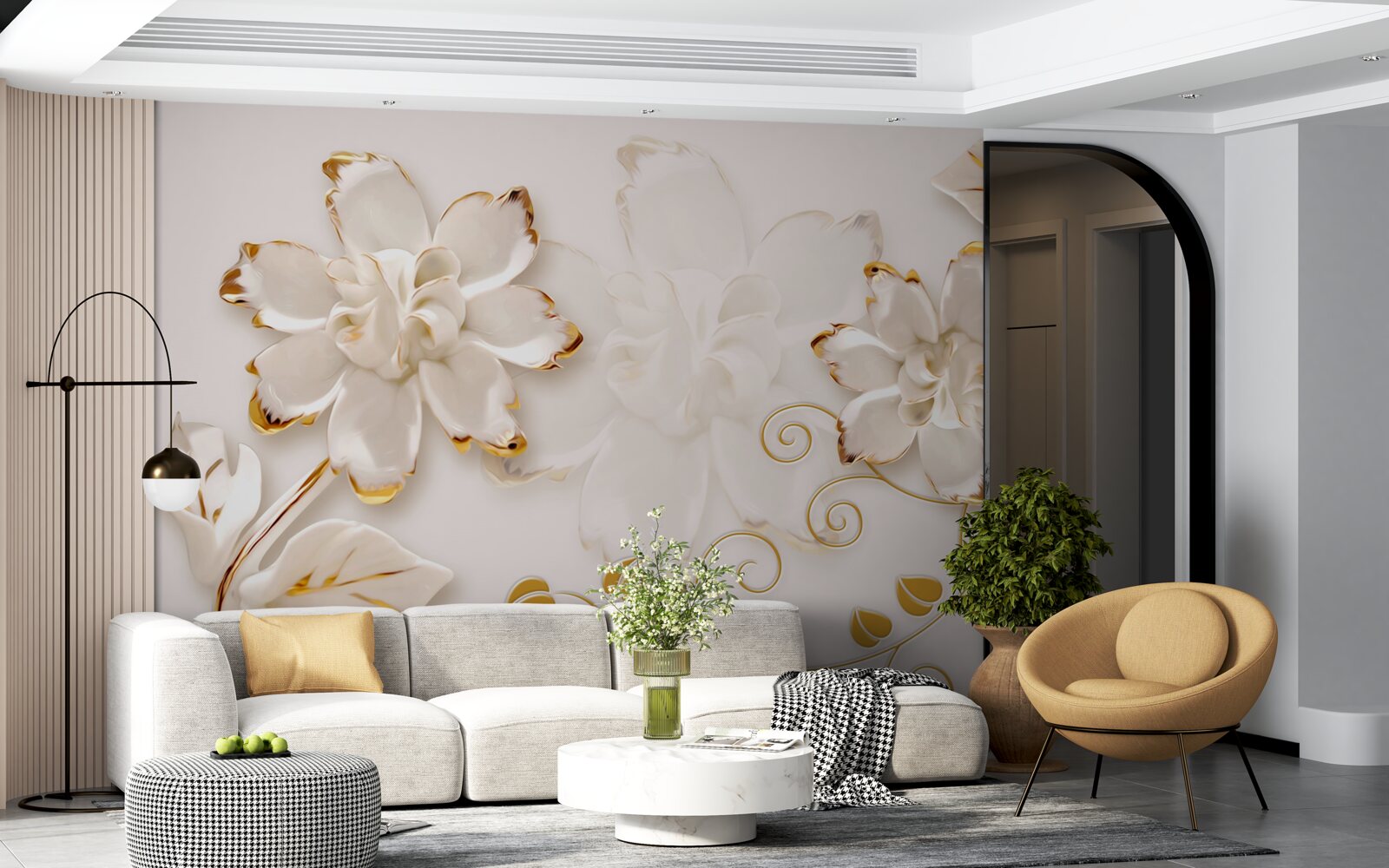 Fototapeten Schnee -White -Rosen mit Gold