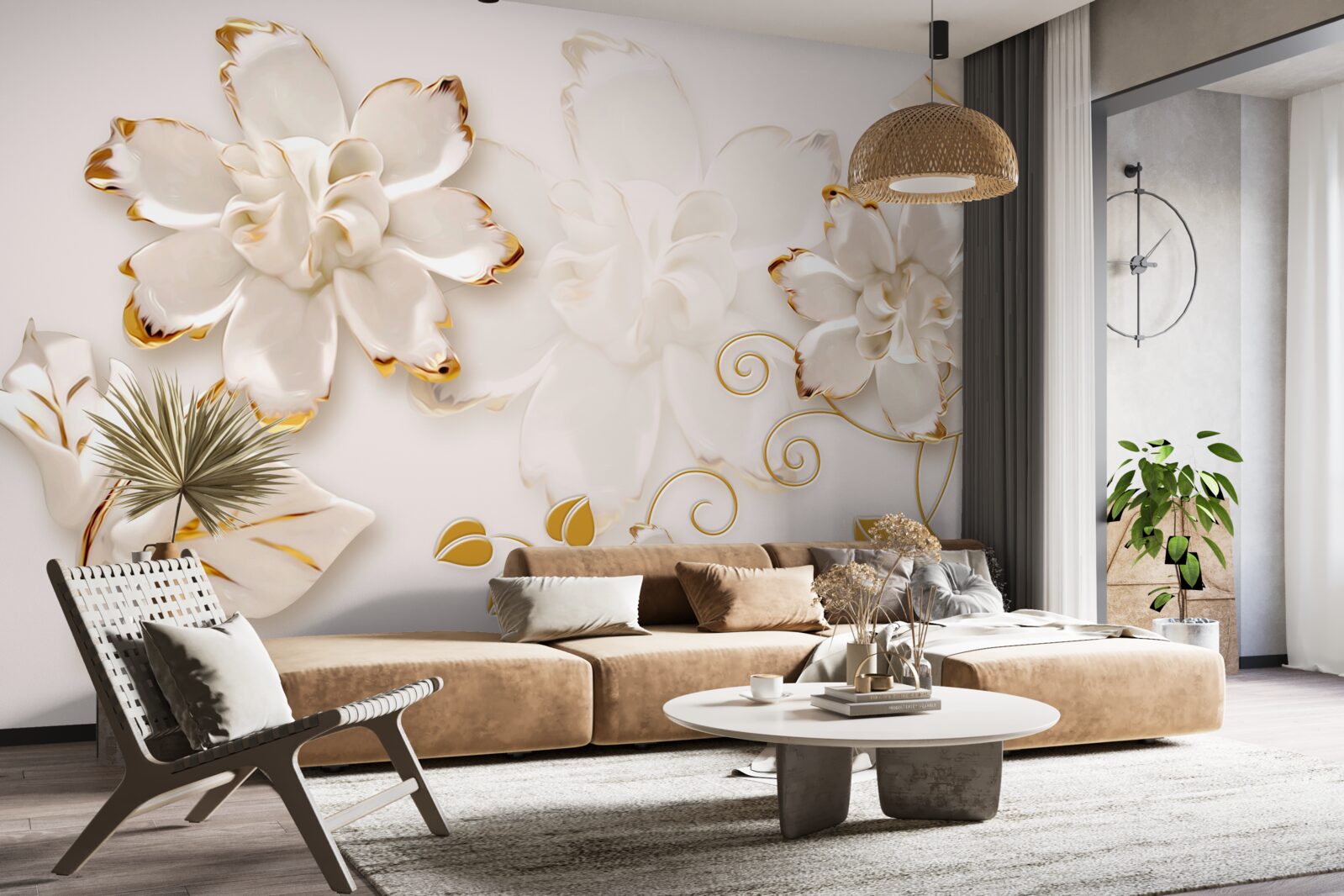 Fototapeten Schnee -White -Rosen mit Gold