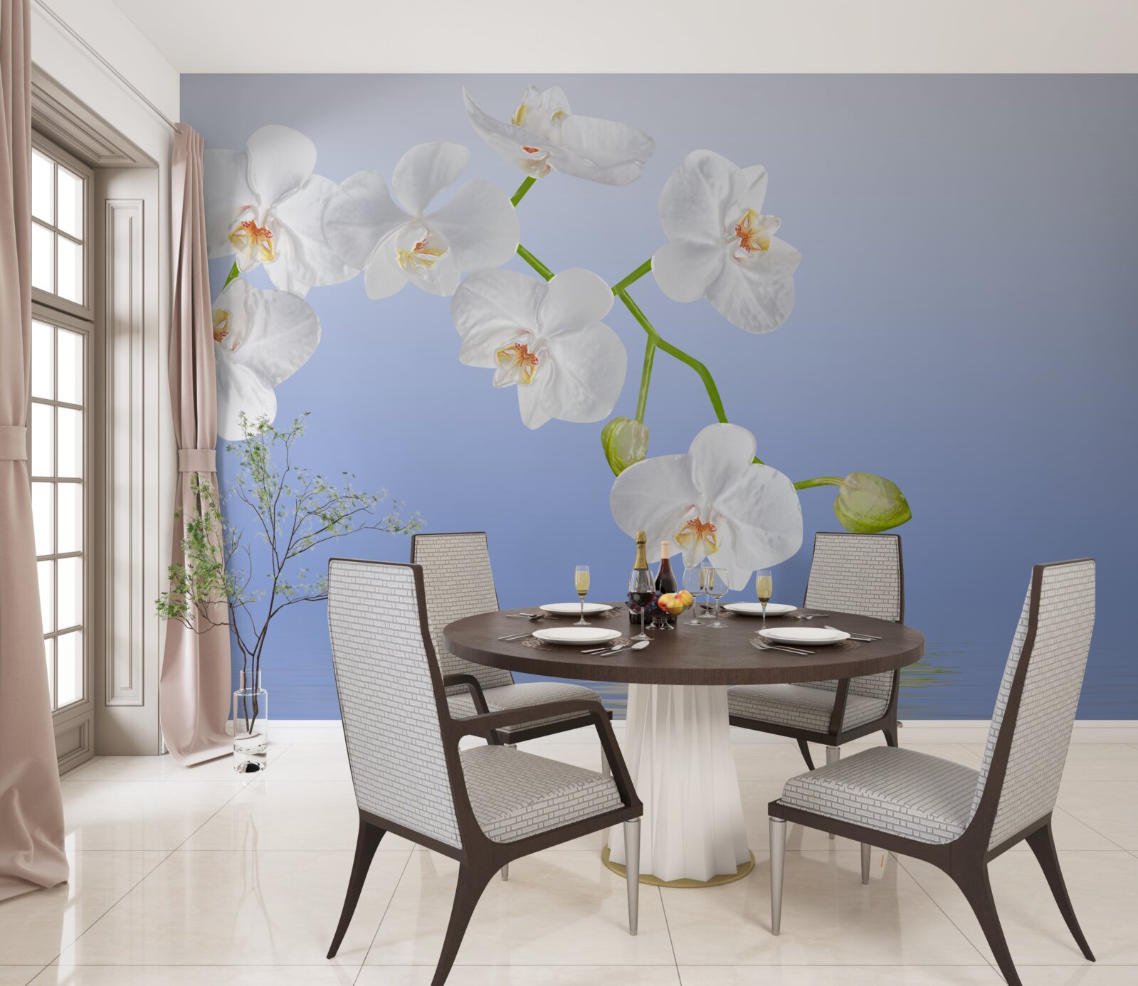 Fototapeten Schnee -White -Orchidee über der Wasseroberfläche