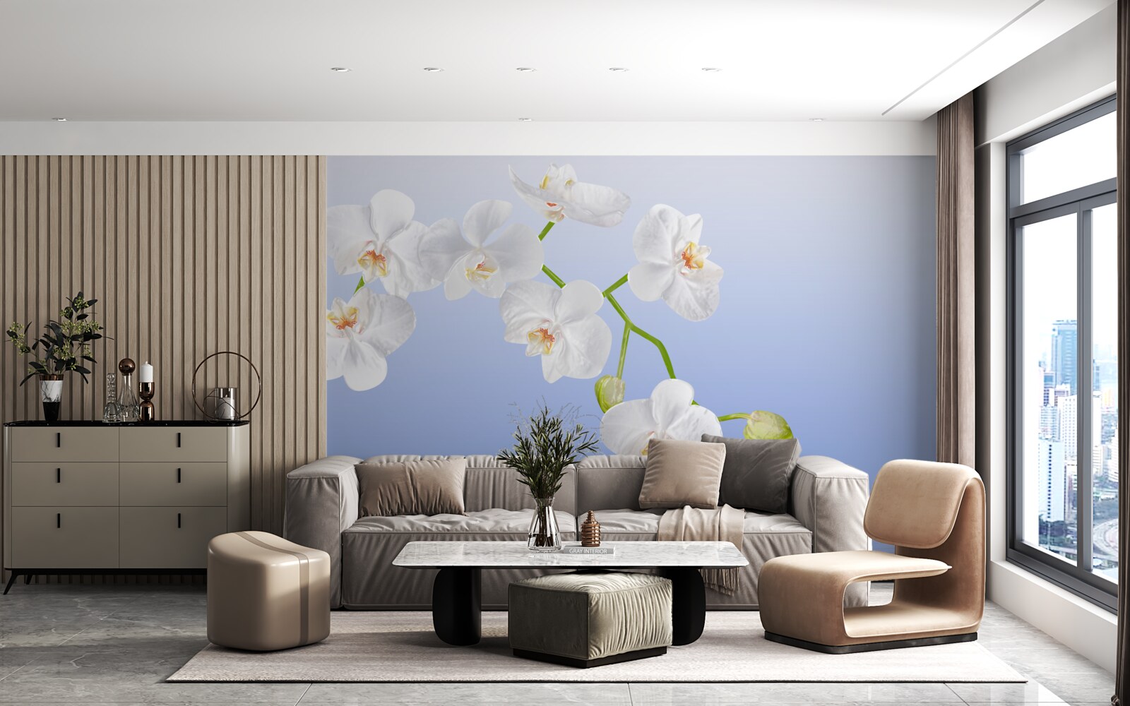 Fototapeten Schnee -White -Orchidee über der Wasseroberfläche