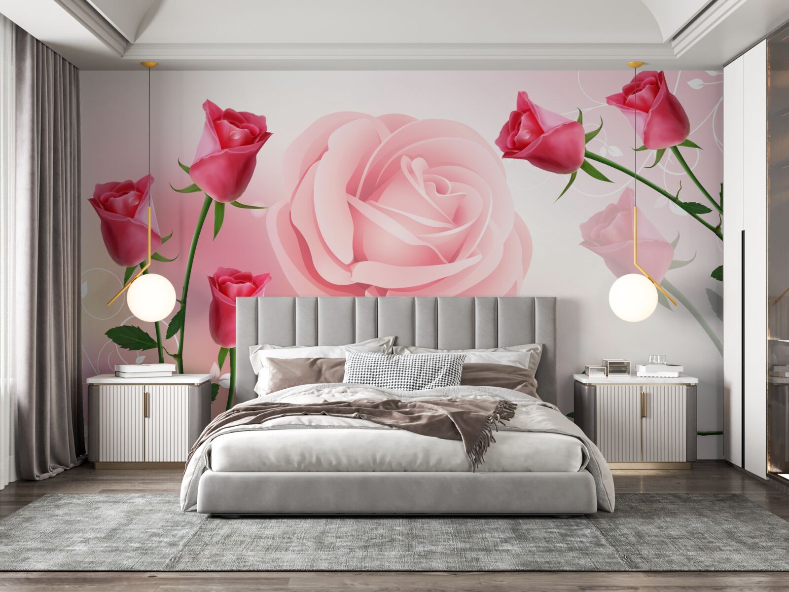 Fototapeten Ein Satz rosa Rosenknospen