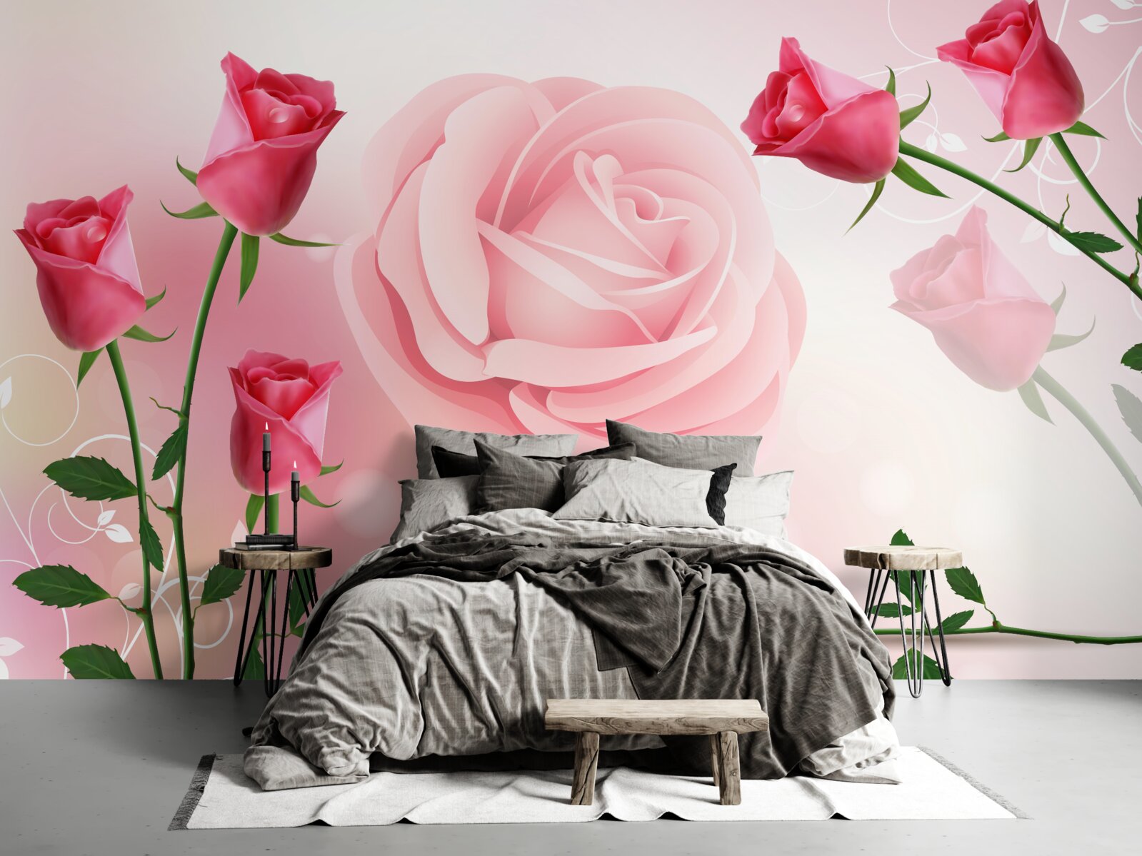 Fototapeten Ein Satz rosa Rosenknospen