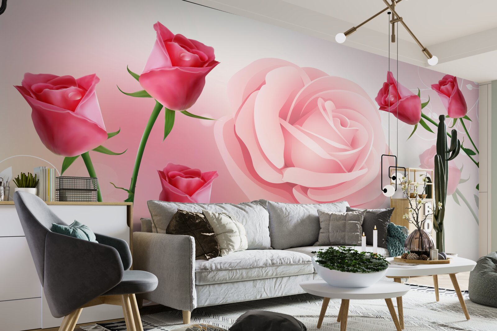 Fototapeten Ein Satz rosa Rosenknospen