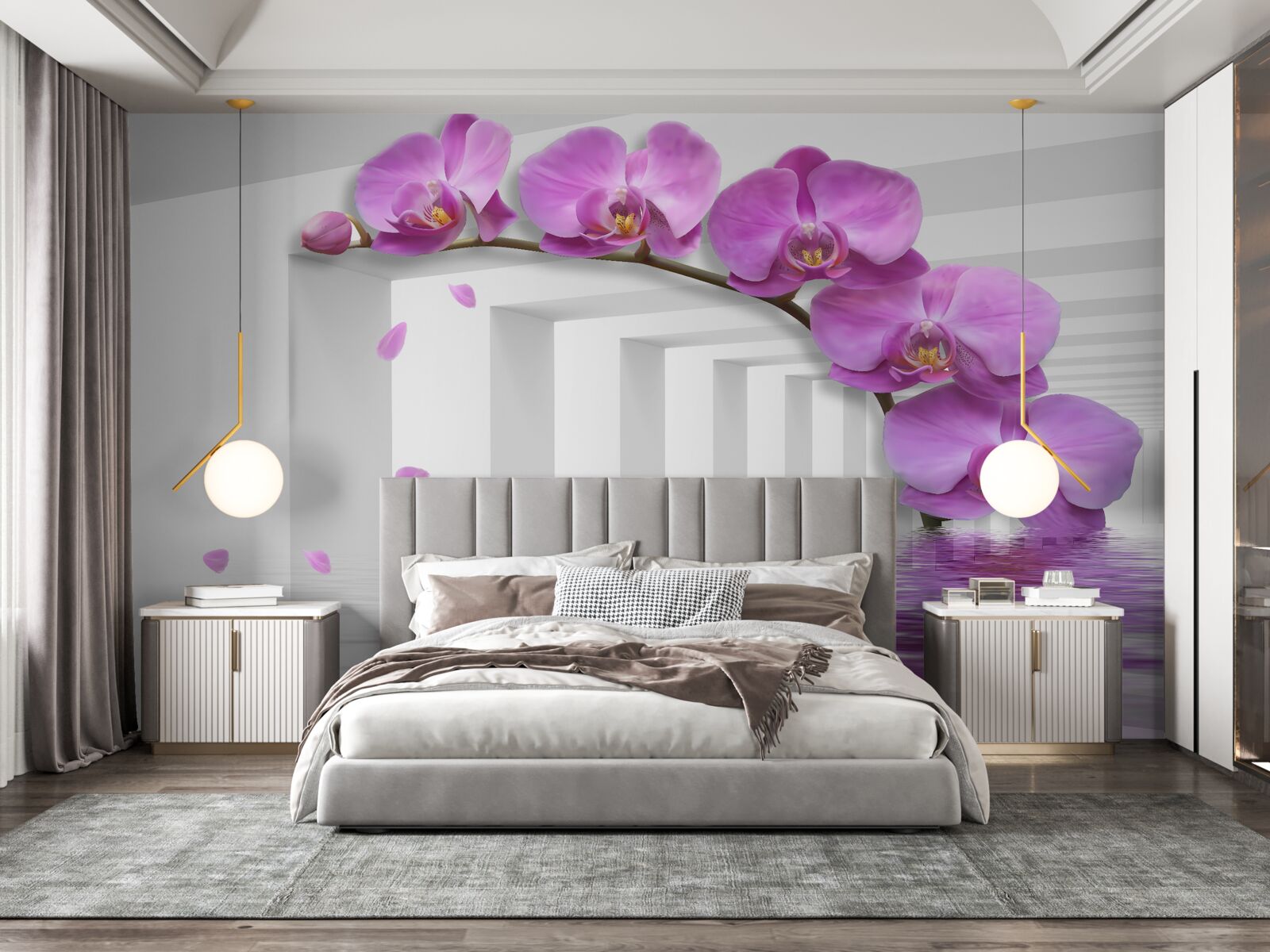 Fototapeten Tor mit lila Orchideen dekoriert