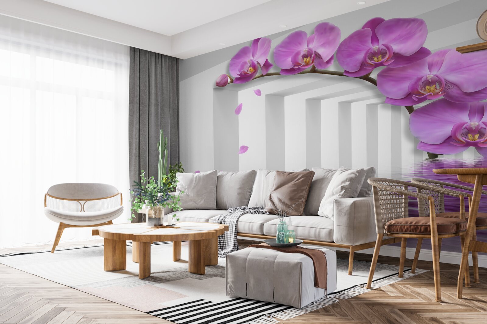 Fototapeten Tor mit lila Orchideen dekoriert