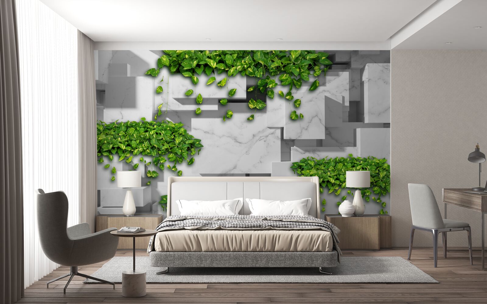 Fototapeten geometrisch angeordnete grüne Blumenbeete mit Pflanzen