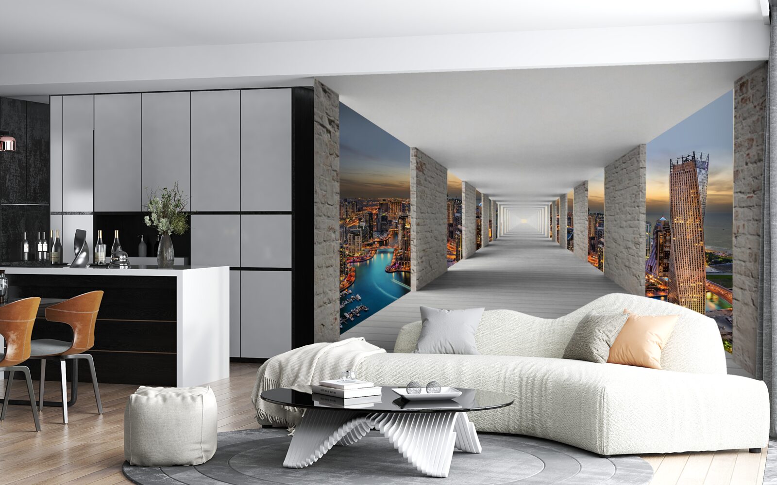 Fototapeten 3d Galerie über die Stadtgebäude