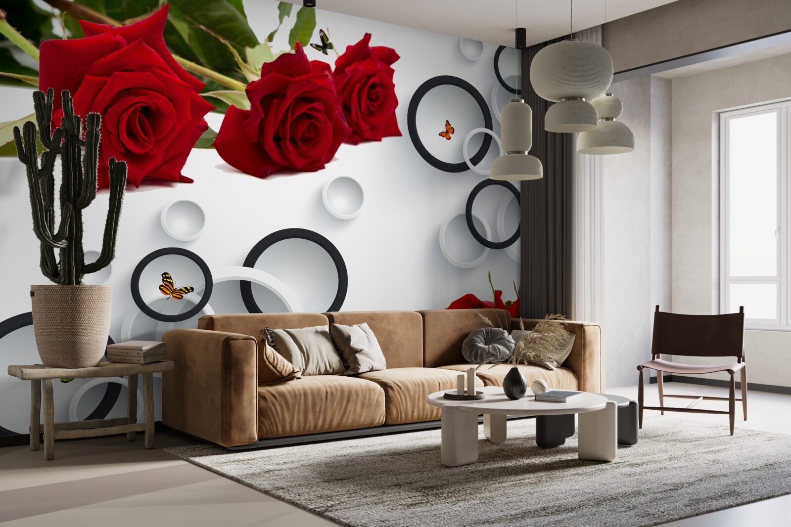 Fototapeten Räder und Rosen in einem roten Farbton