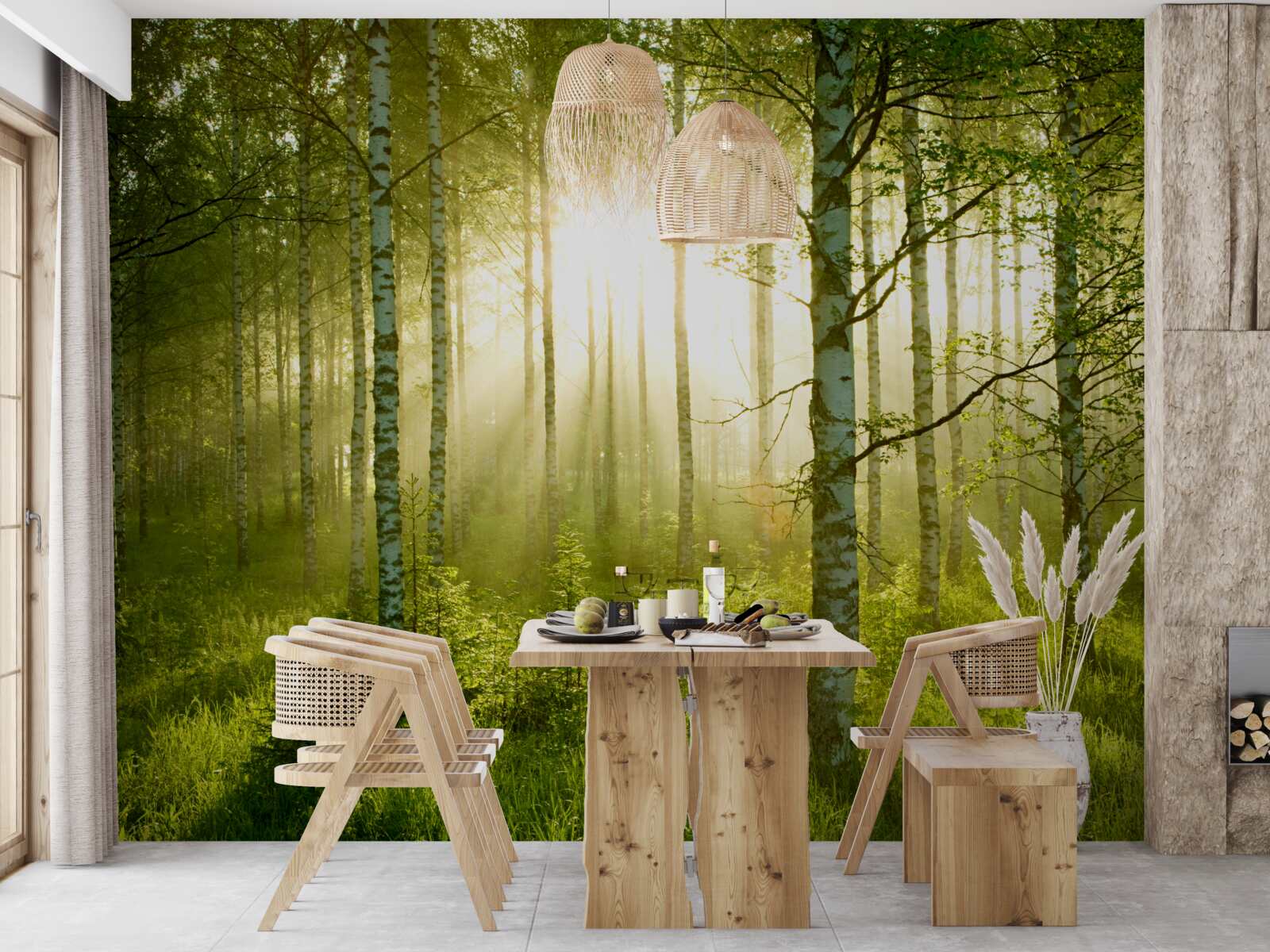 Fototapeten Morgendämmerung im Birkenwald