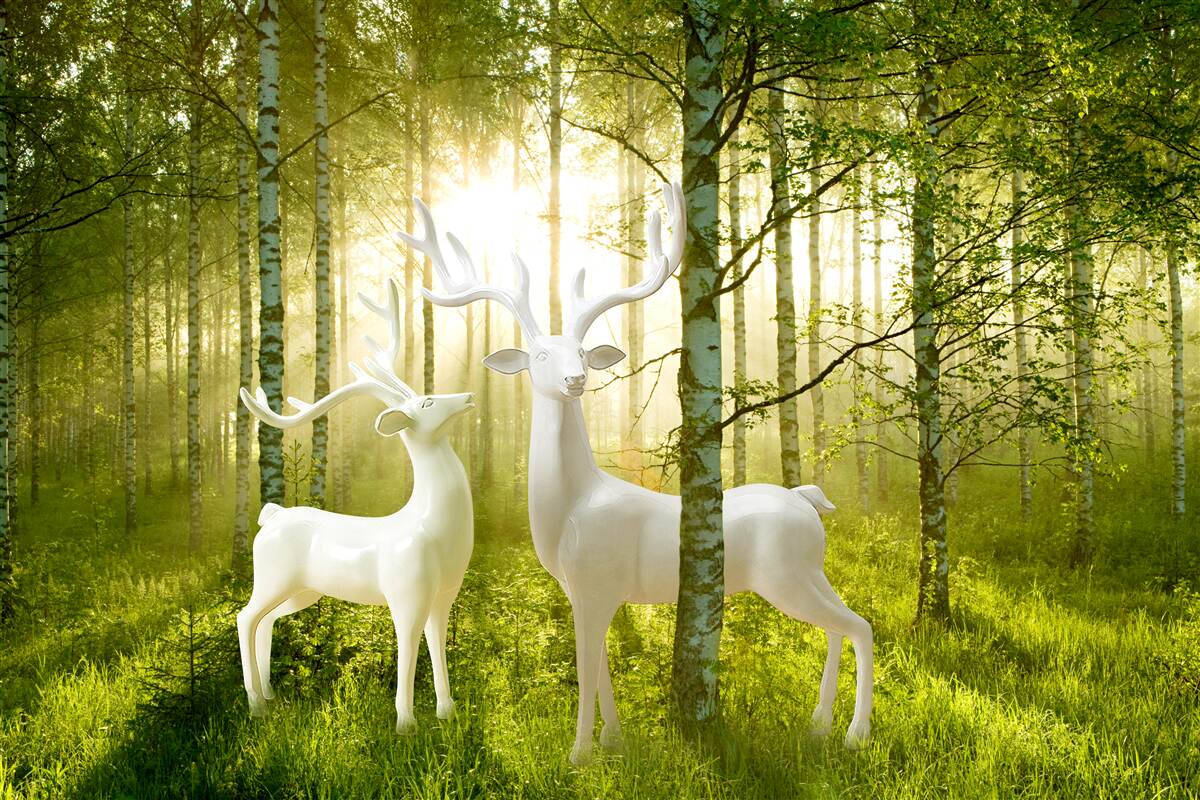 Fototapeten Weiße Reh in einem grünlichen Wald