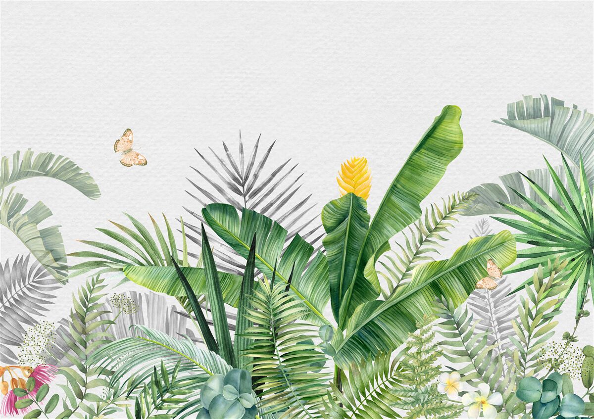 Fototapeten Tropische Flora auf hellem Hintergrund