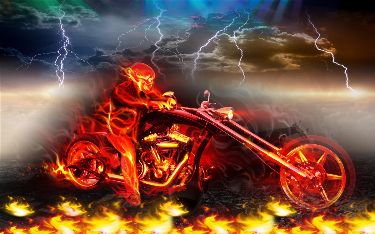 Fototapeten Radfahrer in Flammen