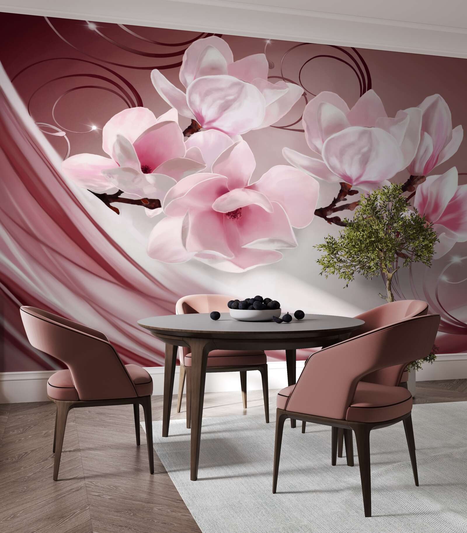Fototapeten Auf einem rosa Hintergrund können Sie große Blumen in einem rosa Ton sehen