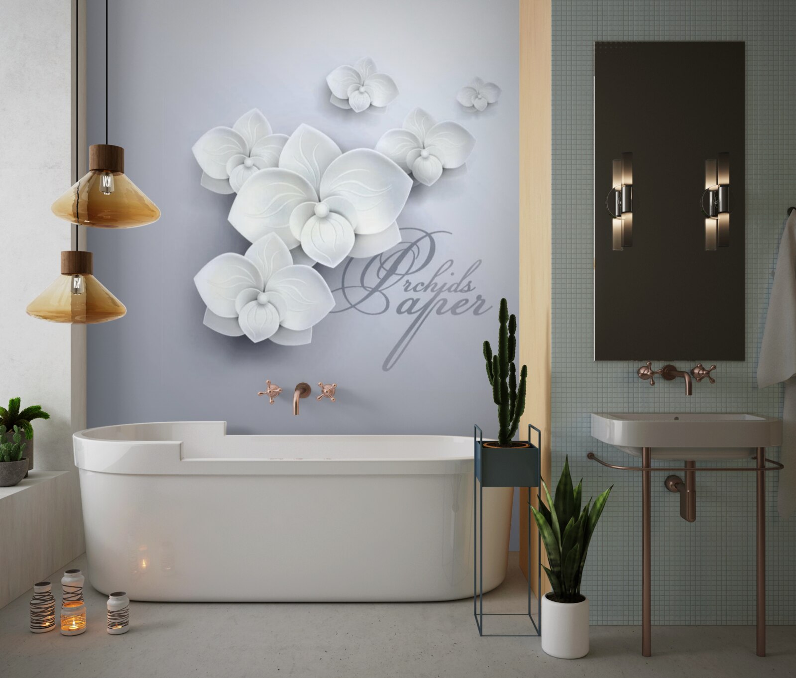 Fototapeten Der graue Hintergrund ist mit weißen Orchideen dekoriert