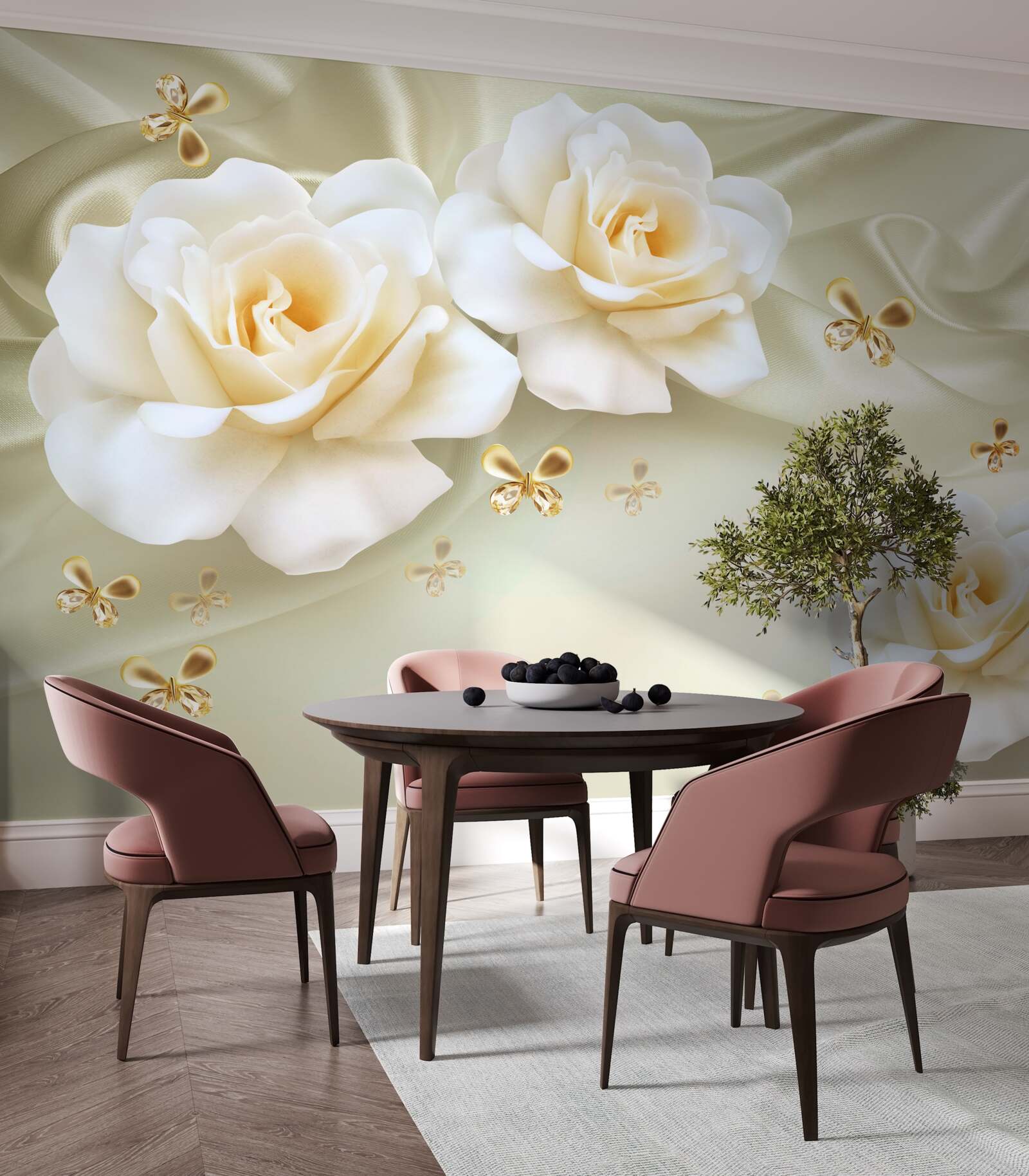Fototapeten Cremige Rosen auf einem hellen Hintergrund