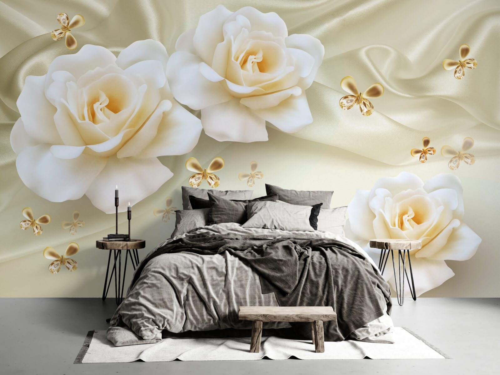 Fototapeten Cremige Rosen auf einem hellen Hintergrund