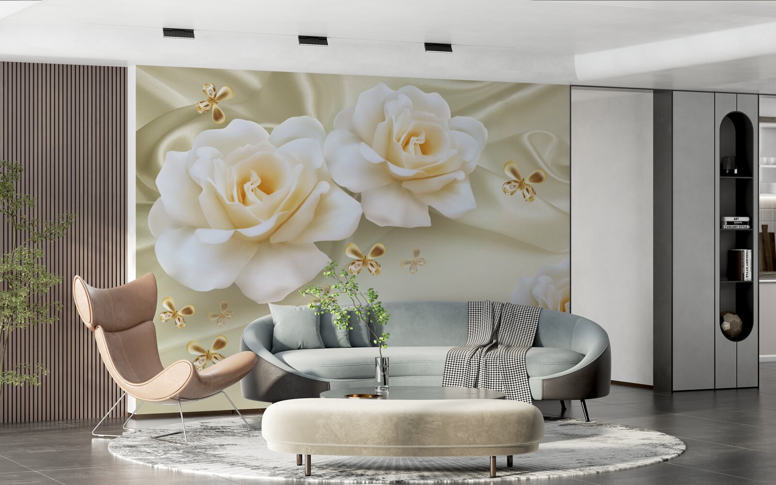 Fototapeten Cremige Rosen auf einem hellen Hintergrund