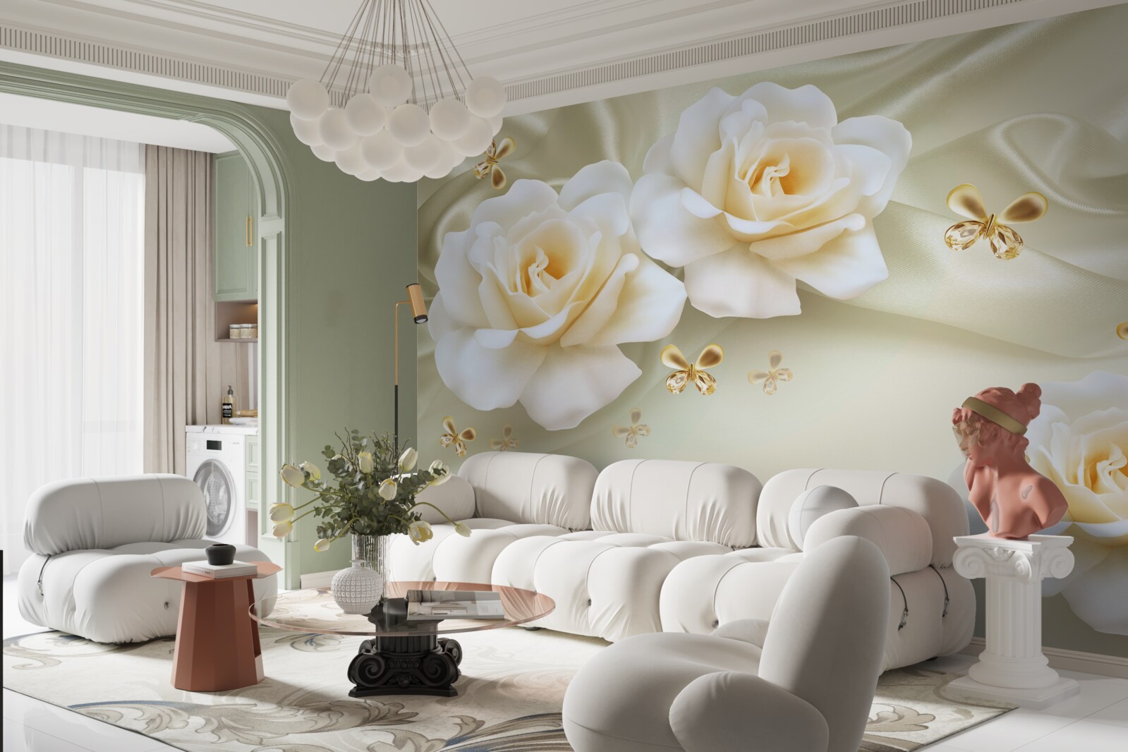 Fototapeten Cremige Rosen auf einem hellen Hintergrund