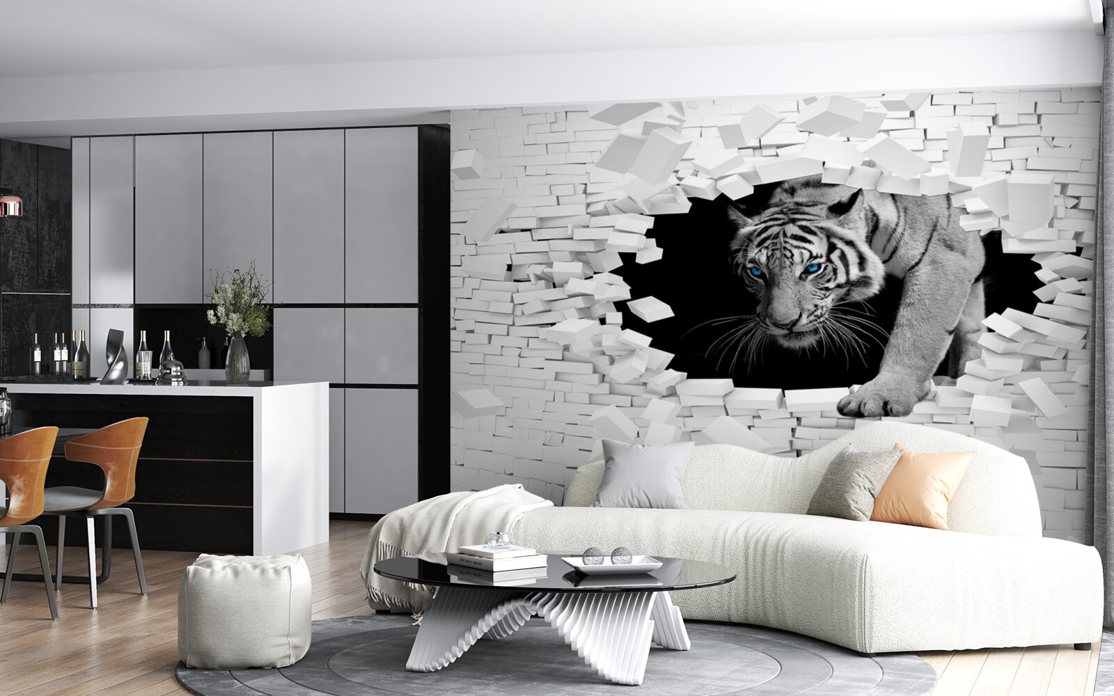 Fototapeten Der Tiger zerstört die Mauermauer