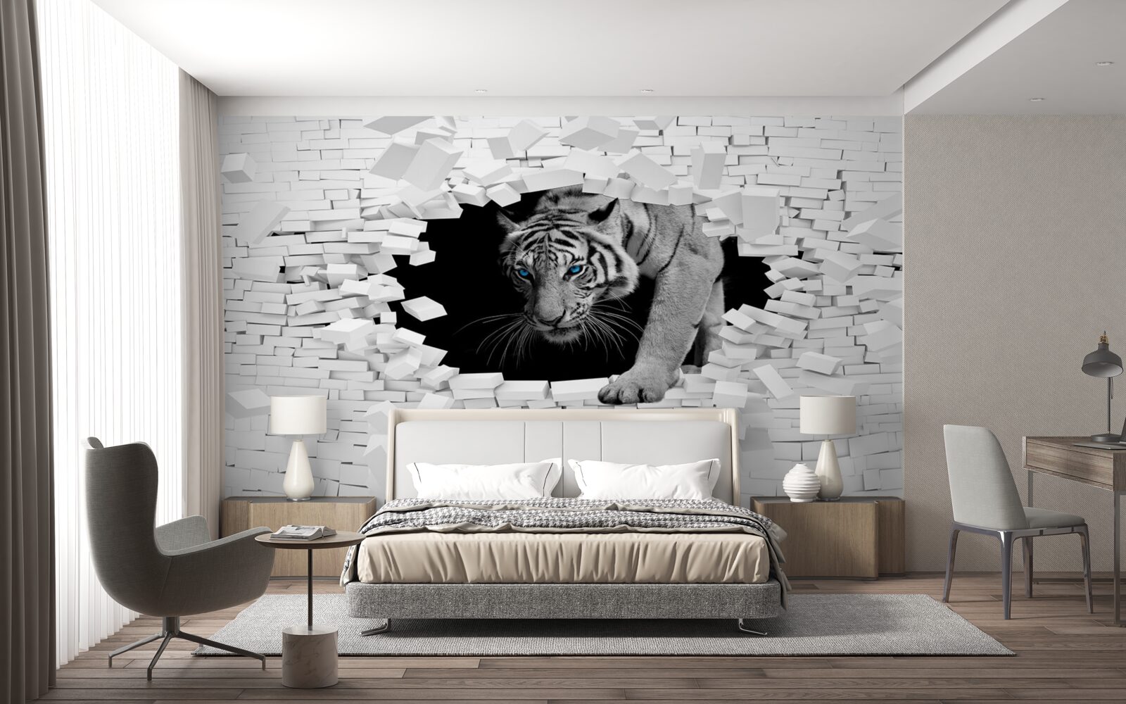 Fototapeten Der Tiger zerstört die Mauermauer