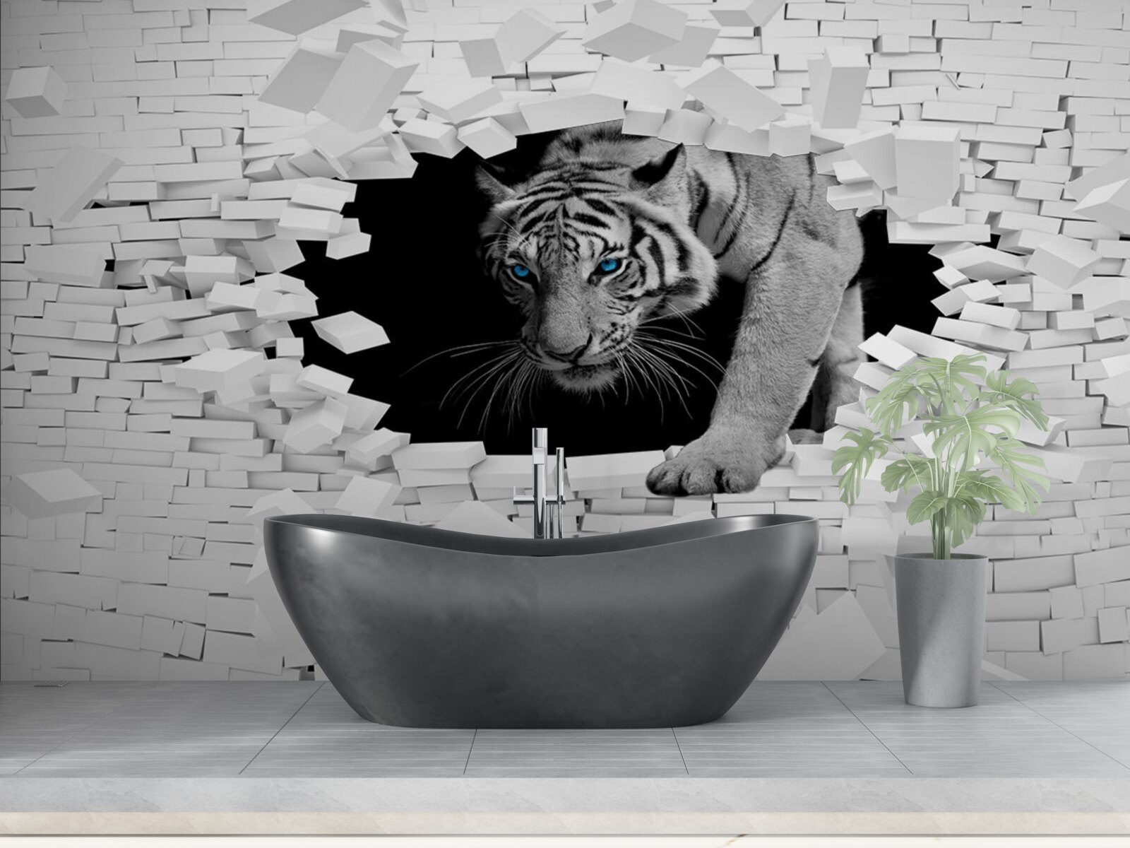 Fototapeten Der Tiger zerstört die Mauermauer
