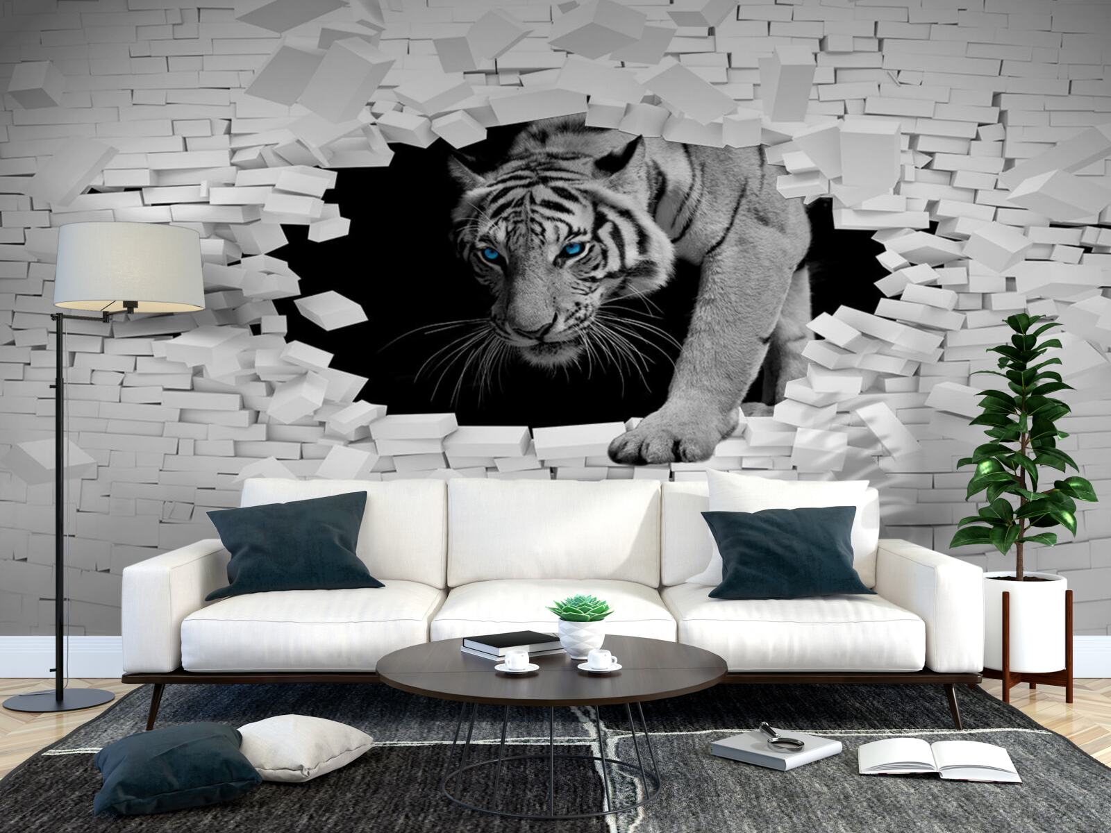 Fototapeten Der Tiger zerstört die Mauermauer