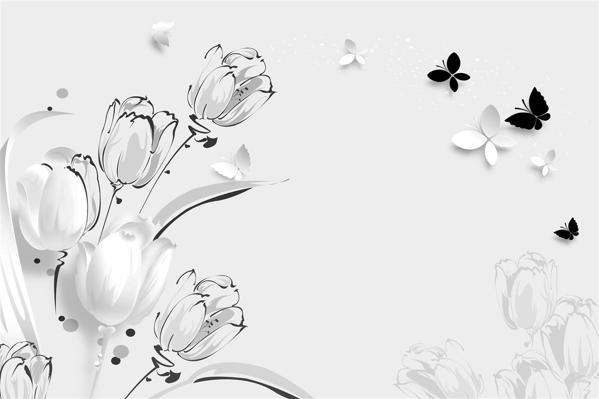 Fototapeten Schnee -White -Tulpen und Schmetterlinge
