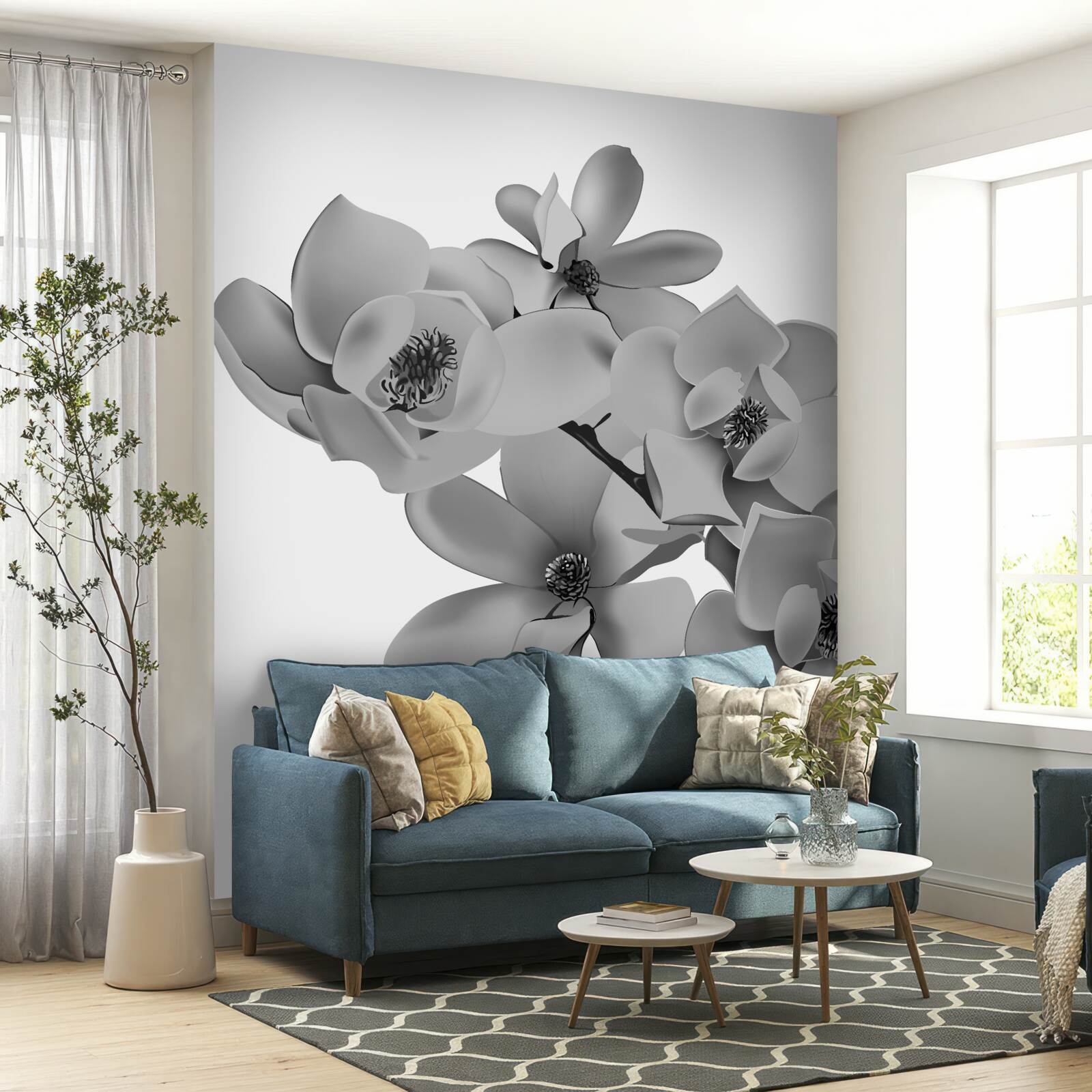Fototapeten Scharlachrote Blumen auf einem sauberen weißen Hintergrund