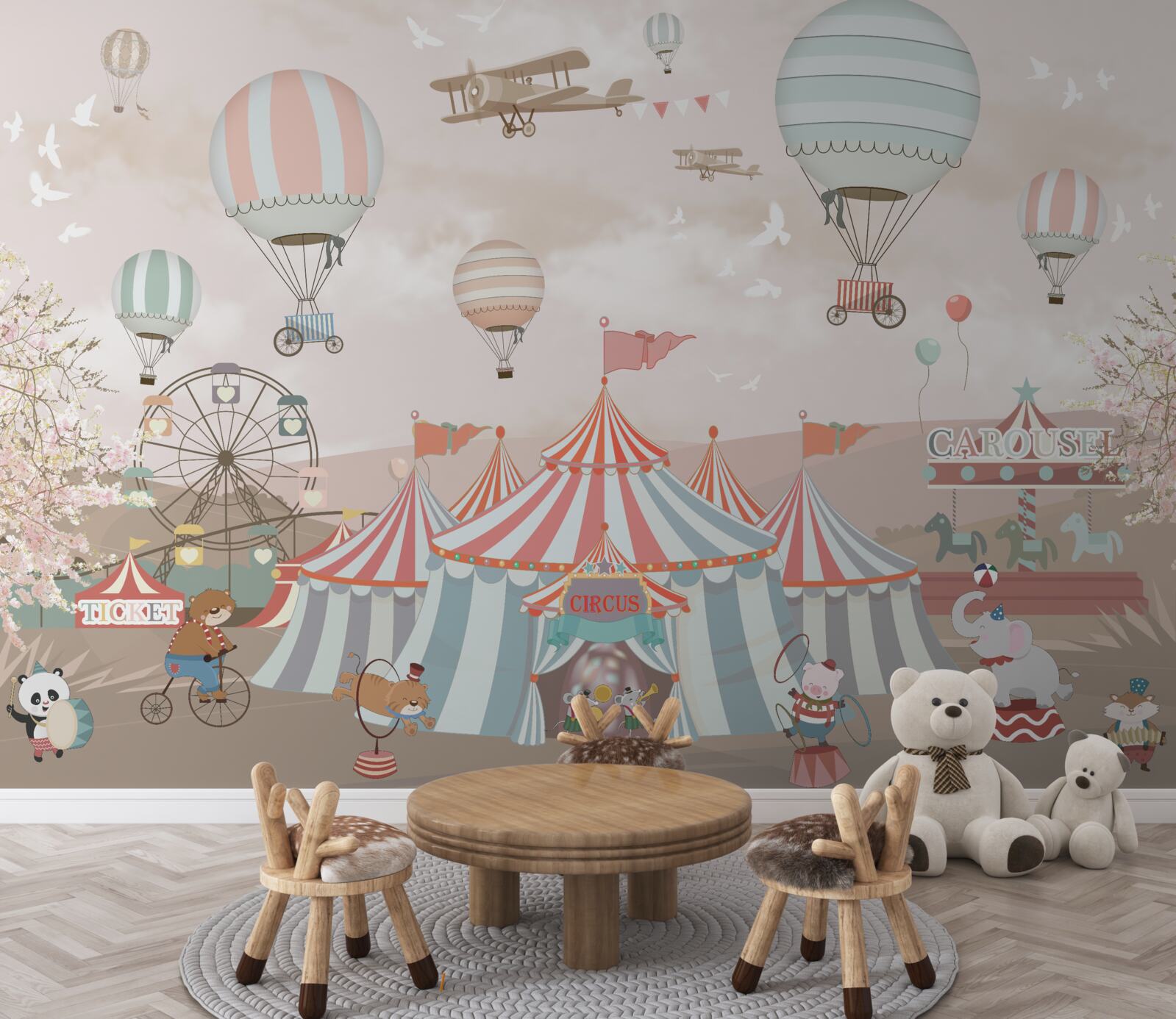 Fototapeten Luftballons und Zirkusaufführungen