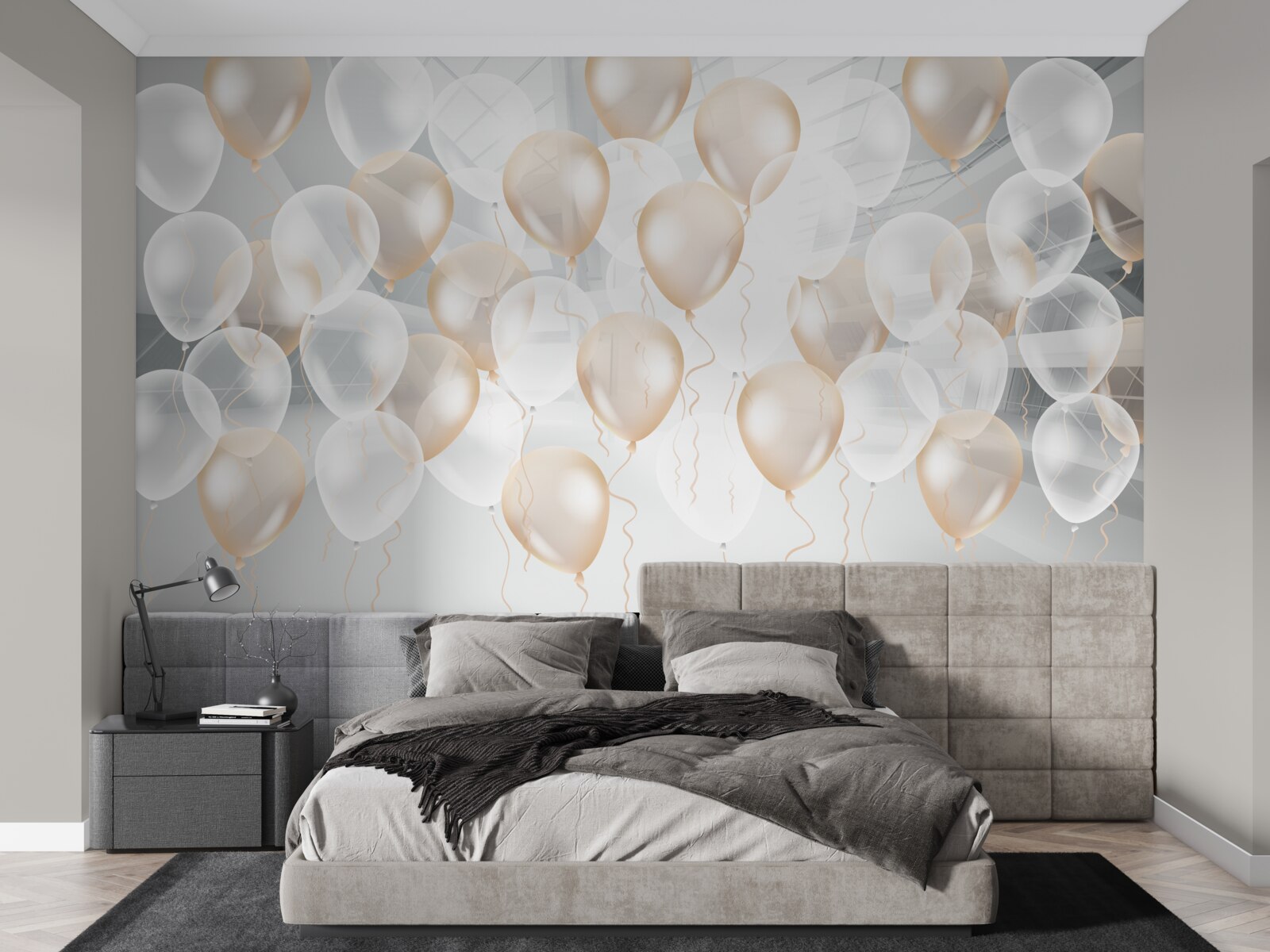 Fototapeten Luftballons in weißen und goldenen Farben