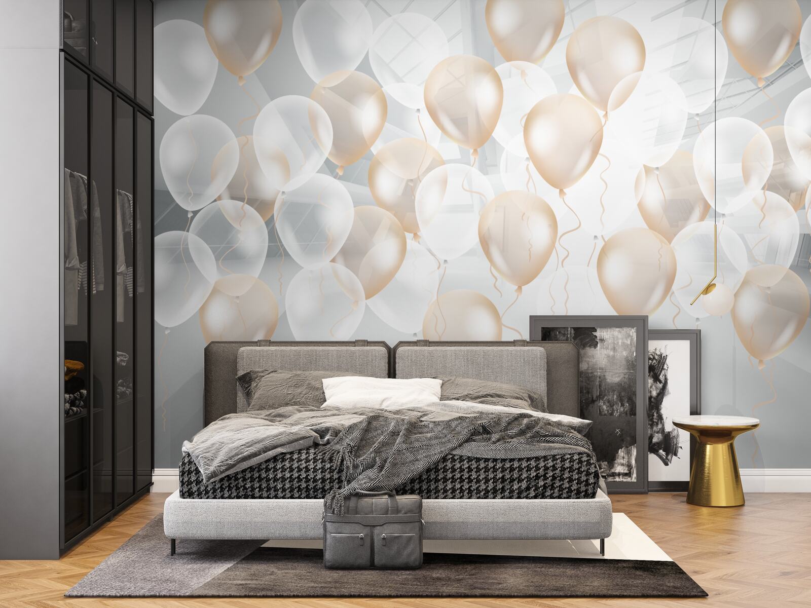 Fototapeten Luftballons in weißen und goldenen Farben