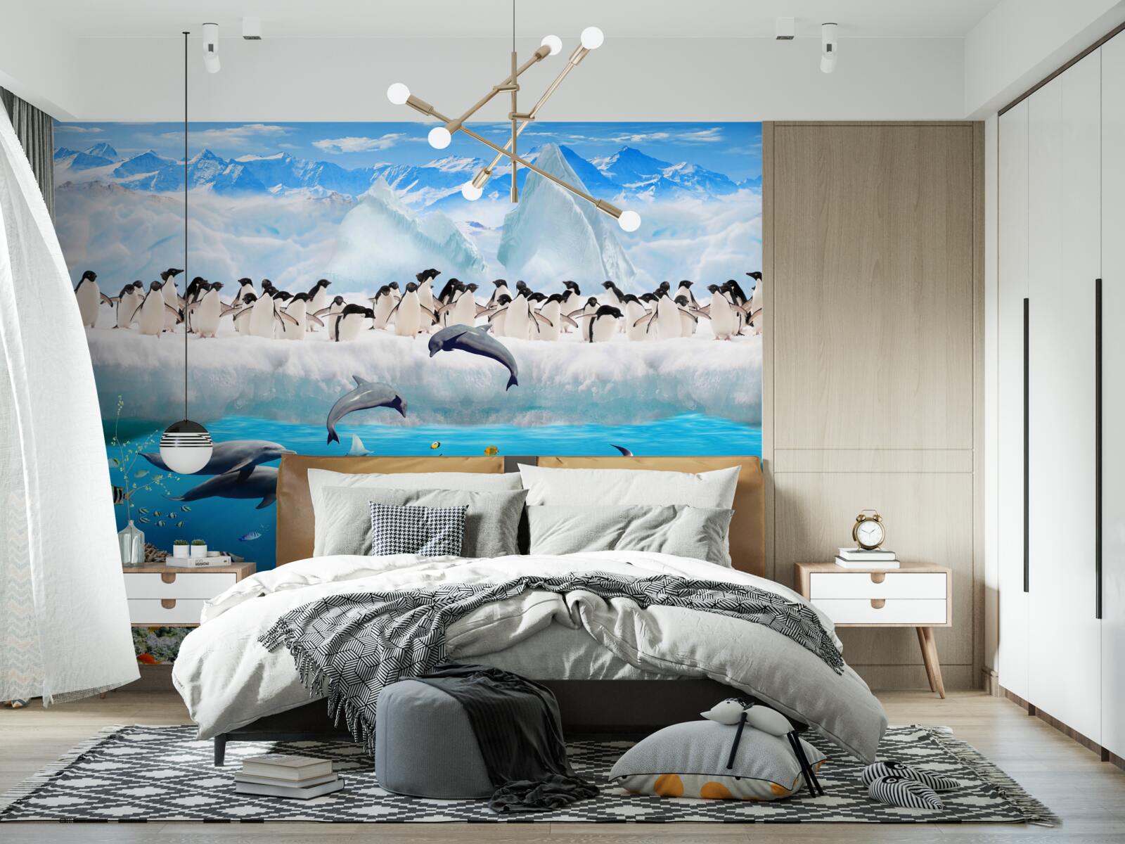 Fototapeten Delfine und Pinguine leben in Korallenriffen